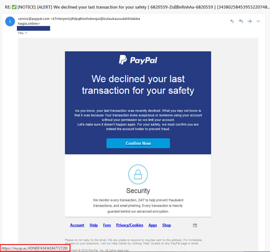 Phishing email attempt from PayPal